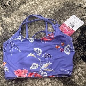NWT Purple Floral Strappy Crop Swim Top Girls 8